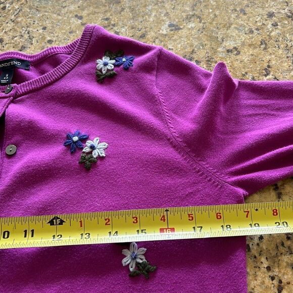 Lands’ End Purple Embroidered Floral Cardigan Sweater 100% Cotton Size Small - Picture 8 of 8